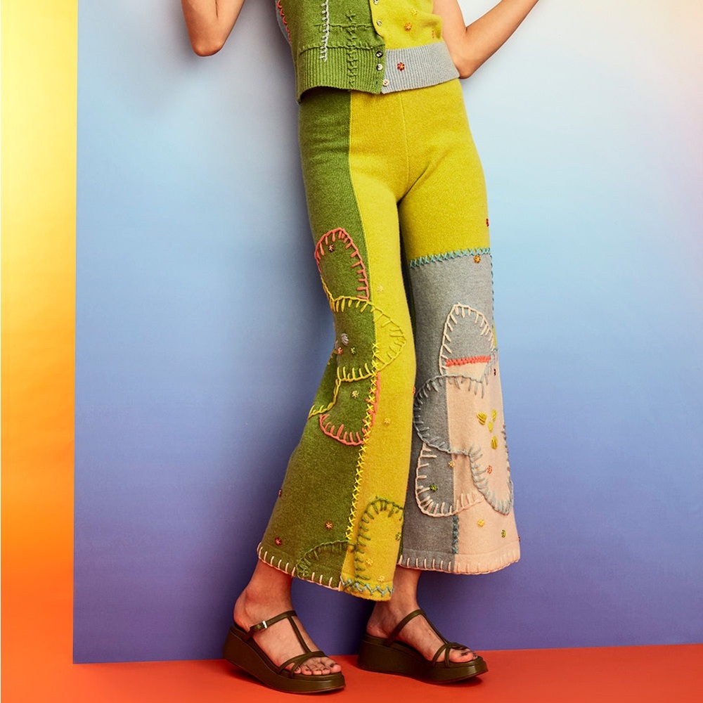 YanYan Sunblock Wide Leg Pant in Colorblock Lambswool NWOT